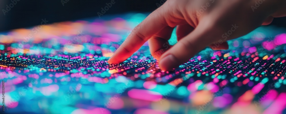 Poster exploring data patterns through touch interaction digital workspace visual content abstract environm