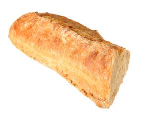 Cut freshly baked baguette isolated on white