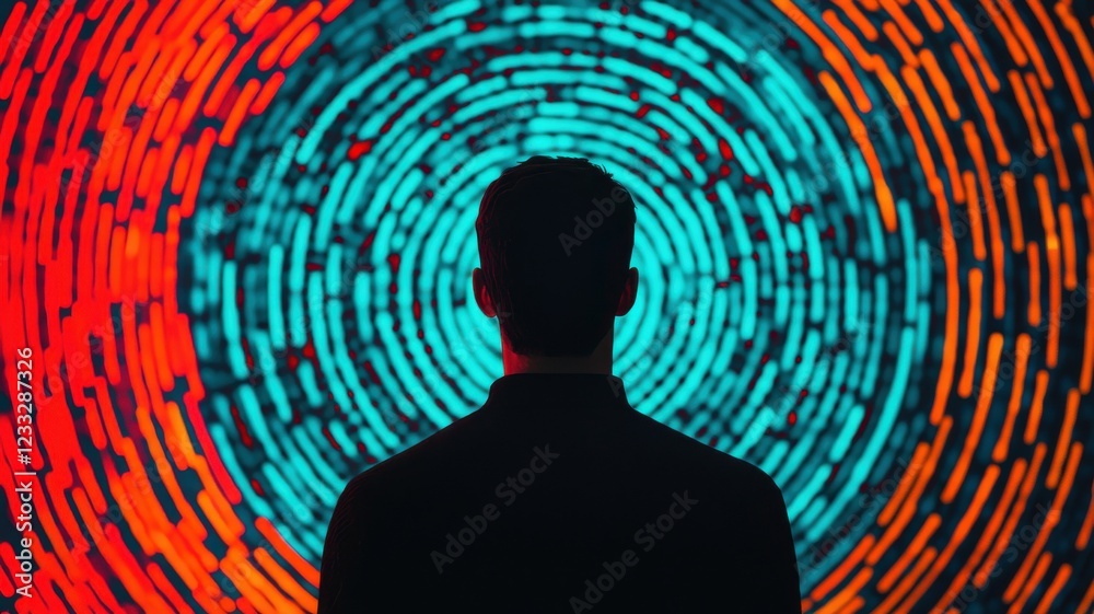 Poster exploring circular patterns through light and color urban setting abstract art contemporary environm