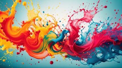 Lively whirls of colored ink swirl on a glowing azure canvas