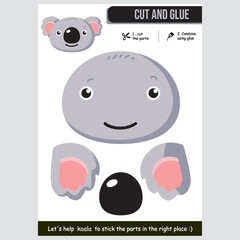 Cute koala cut and paste activity for kids' fun and creative learning. Education concept