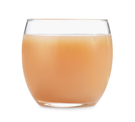 Tasty apple juice in glass isolated on white