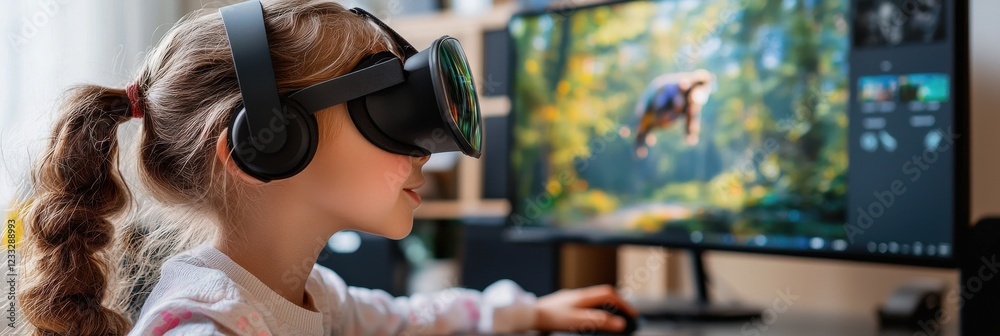 Poster a student presenting a wide virtual world as part of an online course