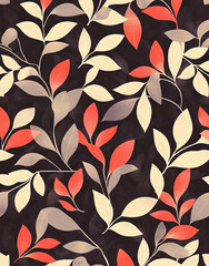 Elegant Seamless Pattern of Floral Leaves with Geometric Star Arrangement on Dark Background