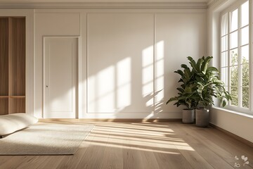 Fototapeta premium Inviting Scandinavian Interior Design Showcased in 3D Rendered Empty Room 