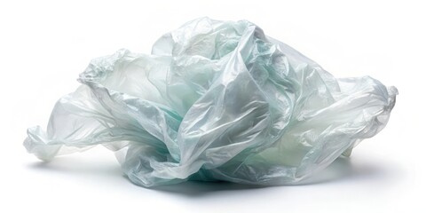 Fototapeta premium Crumpled plastic bag isolated on white background, plastic, bag, crumpled, waste, pollution, disposable, garbage