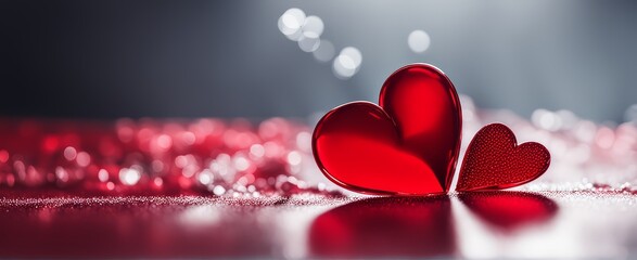 Obraz premium Red heart on a grey background, valentine day banner, copy space header, background for greeting card or invitations