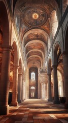 Obraz premium Sunlit basilica nave and altar