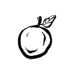 A simple black and white drawing of an orange