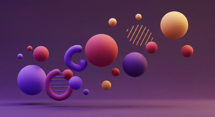 Geometric Harmony: A vibrant composition of colorful spheres and shapes floating against a gradient background, embodying modern design.