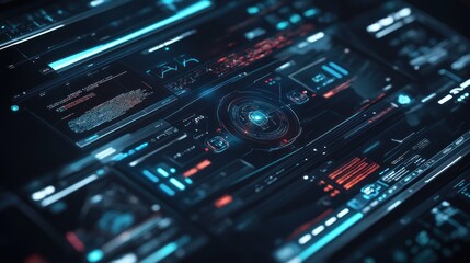 Naklejka premium Futuristic Digital Interface: A Close-Up View of a High-Tech System Dashboard