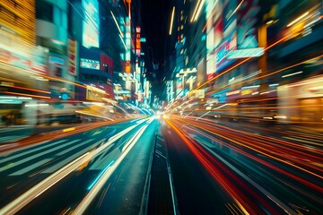 Obraz premium Traffic in the city at night. Blurred motion of city lights at night