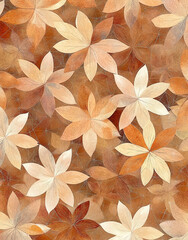 Geometric star arrangement floral pattern of leaves on a dark backdrop seamless design