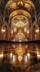 Obraz premium Ornate church interior, golden glow
