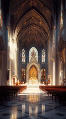 Obraz premium Sunlit Gothic church interior