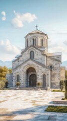 Obraz premium Stone church under a blue sky