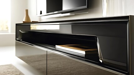 Obraz premium Sleek Modern Black Entertainment Center With Storage