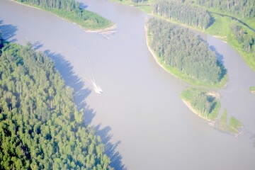 Aerial View of Boat on Alaskan River