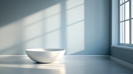 White bowl in a minimalist room with sunlight