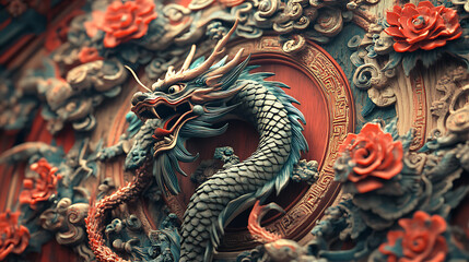 Fototapeta premium a dragon-adorned temple roof reflecting traditional Chinese craftsmanship 