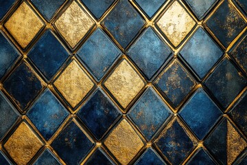Elegant Blue and Gold Diamond Pattern Texture for Background Design
