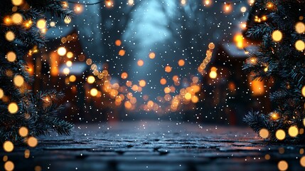 Obraz premium Snowy Christmas market night scene; perfect for holiday cards