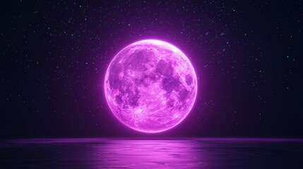 Fototapeta premium Vibrant pink moon illuminating a starry night sky