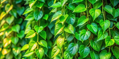 Obraz premium Vibrant tropical vine plant with green branches and leaves creeping across a background, Vine, plant, branch, creeper, leaf