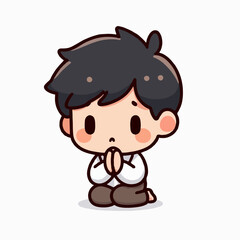 Adorable Cartoon Boy Kneeling in Prayer