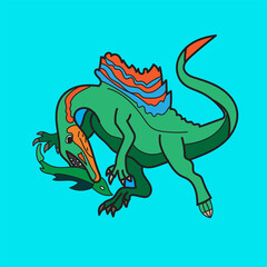 Cartoon Spinosaurus Hunting Fish with blue Background