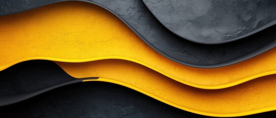 Obraz premium Abstract design featuring flowing waves in black and yellow tones.