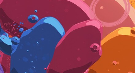 Abstract Liquid Shapes: A vibrant, eye-catching artwork of flowing liquid forms and bubbles in a bright, dynamic composition, perfect for adding a pop of color and modern flair.