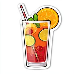 A cute sticker of a fruit punch drink with a straw on a white background