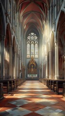 Fototapeta premium Sunlit Gothic church nave