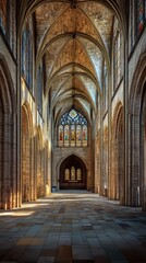 Obraz premium Sunlit stone church aisle