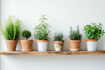 Fototapeta premium Variety of houseplants in pots on shelf