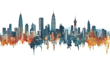 Kuala Lumpur skyscrapers Malaysia depicted against a white background