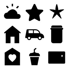 Flat black icon set for digital applications