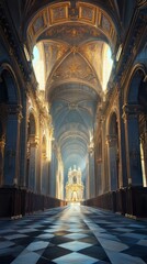 Fototapeta premium Sunlit Cathedral Nave