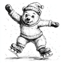 Cute bear ice skate cartoon style
