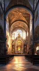 Obraz premium Sunlit church interior, serene and grand