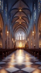 Grand cathedral interior bathed in light