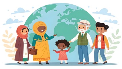 Diverse People of Different Cultures and Ages Representing Global Population – World Population Day Concept