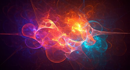 Obraz premium Fiery Nebula: Abstract artwork depicting a vibrant nebula with swirling colors of fiery orange and cool teal, creating a dynamic and energetic composition.