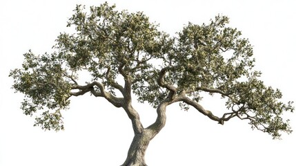 Majestic oak tree, leaves, branches, isolated, white background, nature, landscape