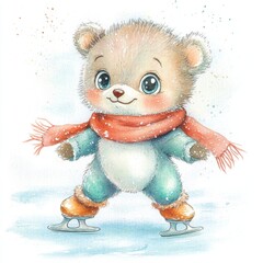 Cute bear ice skate cartoon style