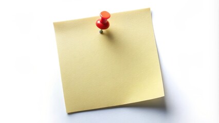 Note paper pinned with push pin on white background, office supplies, stationery, organization, reminder