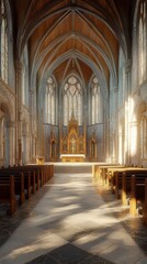 Fototapeta premium Sunlit Gothic church interior
