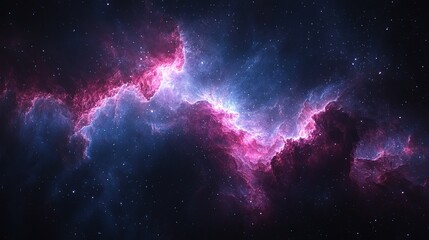 Naklejka premium Cosmic Nebula Pink, Blue Gaseous Clouds in Space