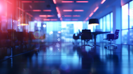 Fototapeta premium Modern office interior with sleek design and ambient lighting.